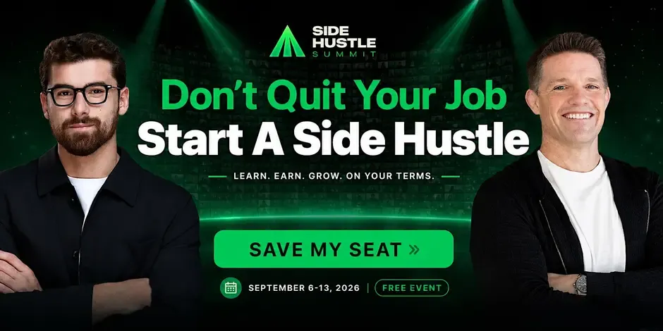 Side Hustle Summit 2026 registration visual featuring Iman Gadzhi and Russell Brunson